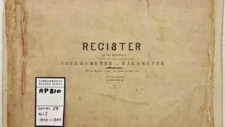 The weathered cover of an Adelaide weather diary which covers from 1843 to 1847