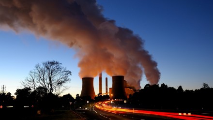 Plumes of smoke from a coal-fired power station.