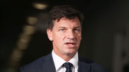 Energy Minister Angus Taylor speaking, looking towards the camera.