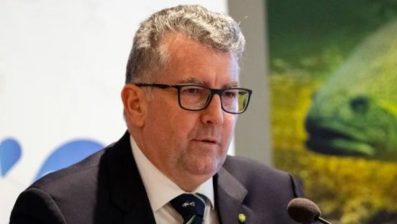 A photograph of Federal water minister Keith Pitt, speaking at a Murray Darling Basin Authority conference in Griffith.