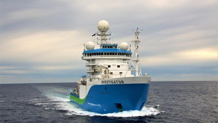 An image of the CSIRO's RV Investigator ship at sea.