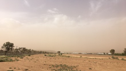 A photograph of a dust storm in Kilgariff, Alice Springs.