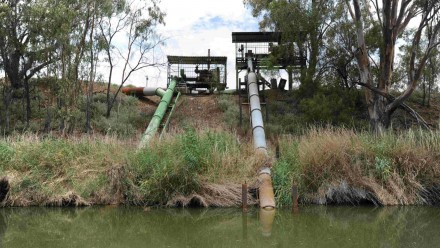 Irrigation pumps in the Barwon River near Brewarrina in New South Wales.