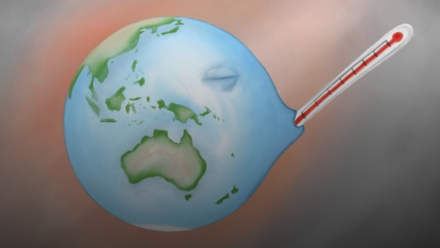An illustration of Earth having its temperature measured with a thermometer