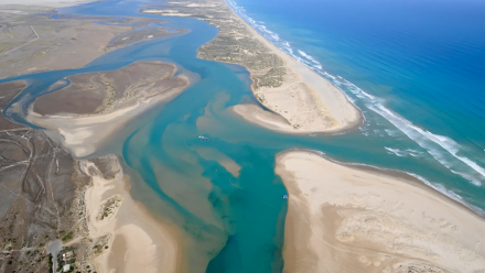 The mouth of the Murray River in South Australia, where little of the flows reach the sea even with dredging.
