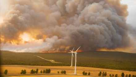 Bushfire approaching wind turbines