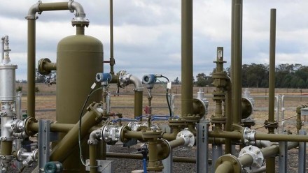A close-up image of the pipes in a coal-seam gas plant.