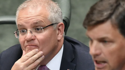 PM Scott Morrison and Minister Angus Taylor during Parliamentary Question Time.
