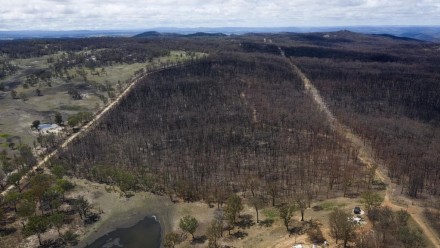 An aerial view of fire-ravaged bushland in Torrington, NSW, on January 15, 2020