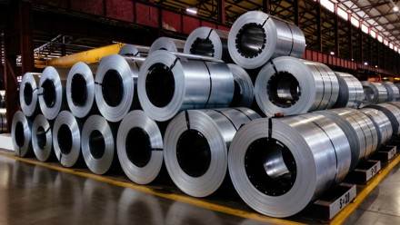 Rolls of steel at manufacturing plant