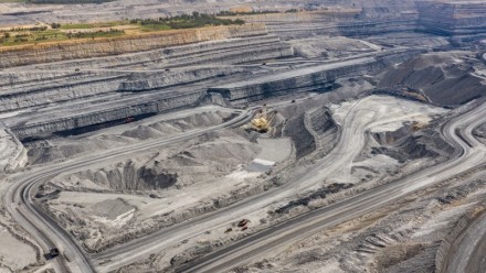 An aerial view of an open-pit mine