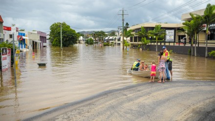 Family being rescued during Brisbane floods