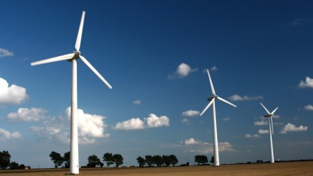 Three turbines in a wind farm.