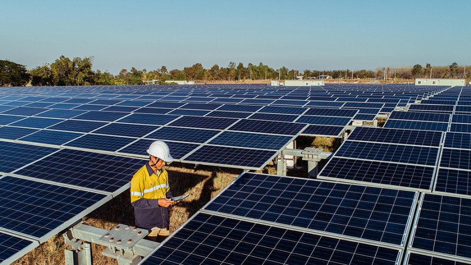Worker in Solar Farm