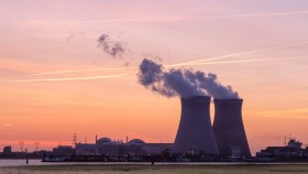 Nuclear power plant in Belgium against sunset