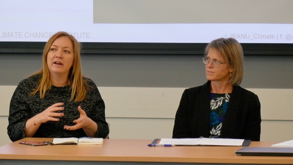 Jo Evans (Department of the Environment and Energy) and Emma Herd (Investor Group on Climate Change) speaking at a Climate Change Institute seminar 