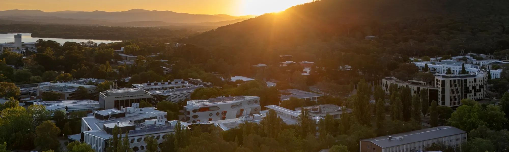 ANU Aerial view at sunset. Image: ANU/JamieKidston