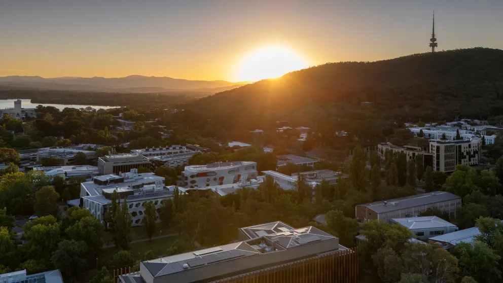 ANU Aerial view at sunset. Image: ANU/JamieKidston