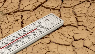 Thermometer on dry mud - Image:Adobe.